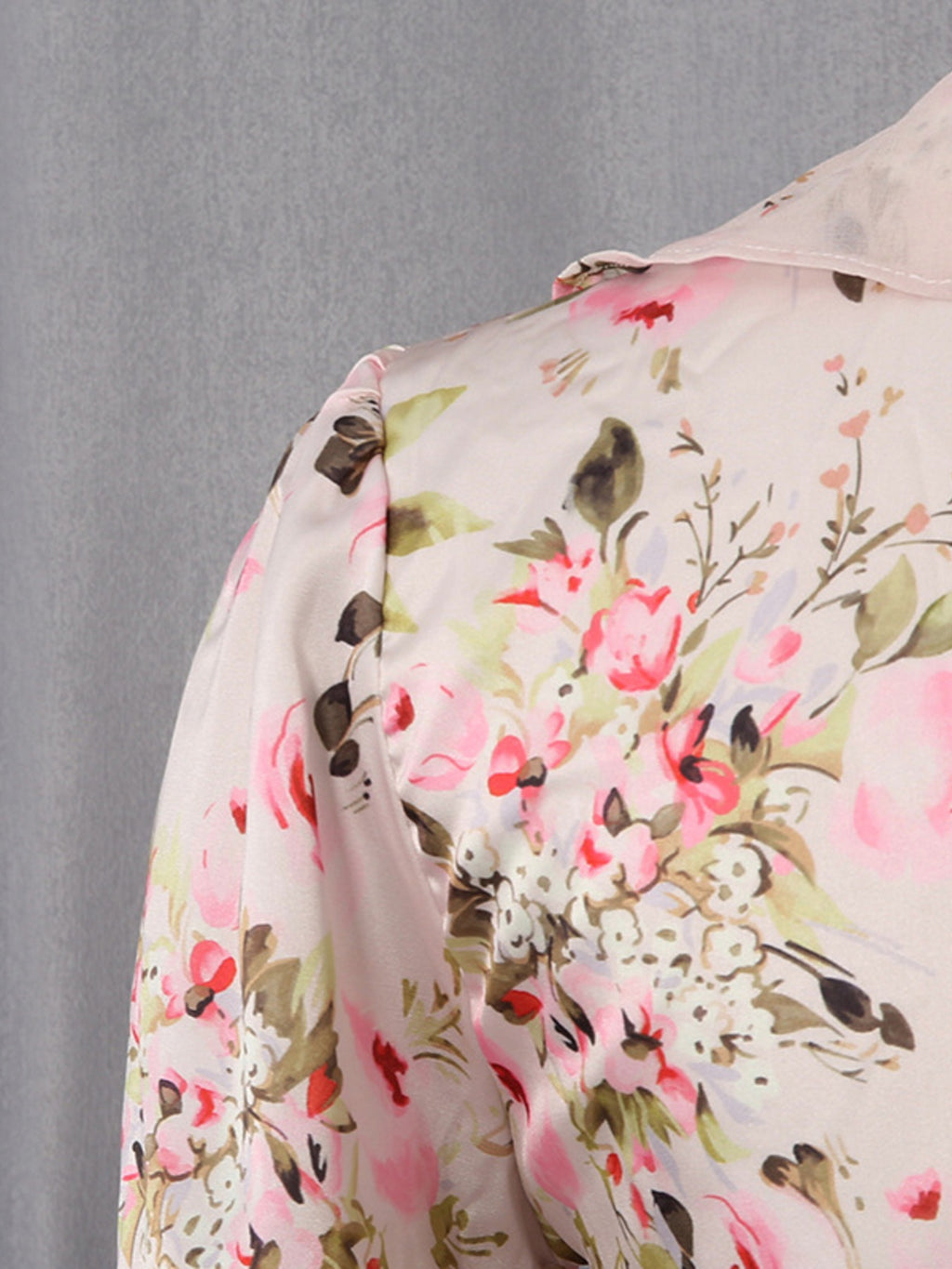 Floral Ruffle Mini Party Dress V-Neck Ruched Buttoned Corset Waist Long Sleeve