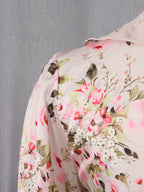 Floral Ruffle Mini Party Dress V-Neck Ruched Buttoned Corset Waist Long Sleeve