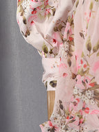 Floral Ruffle Mini Party Dress V-Neck Ruched Buttoned Corset Waist Long Sleeve