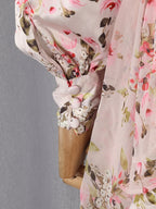 Floral Ruffle Mini Party Dress V-Neck Ruched Buttoned Corset Waist Long Sleeve