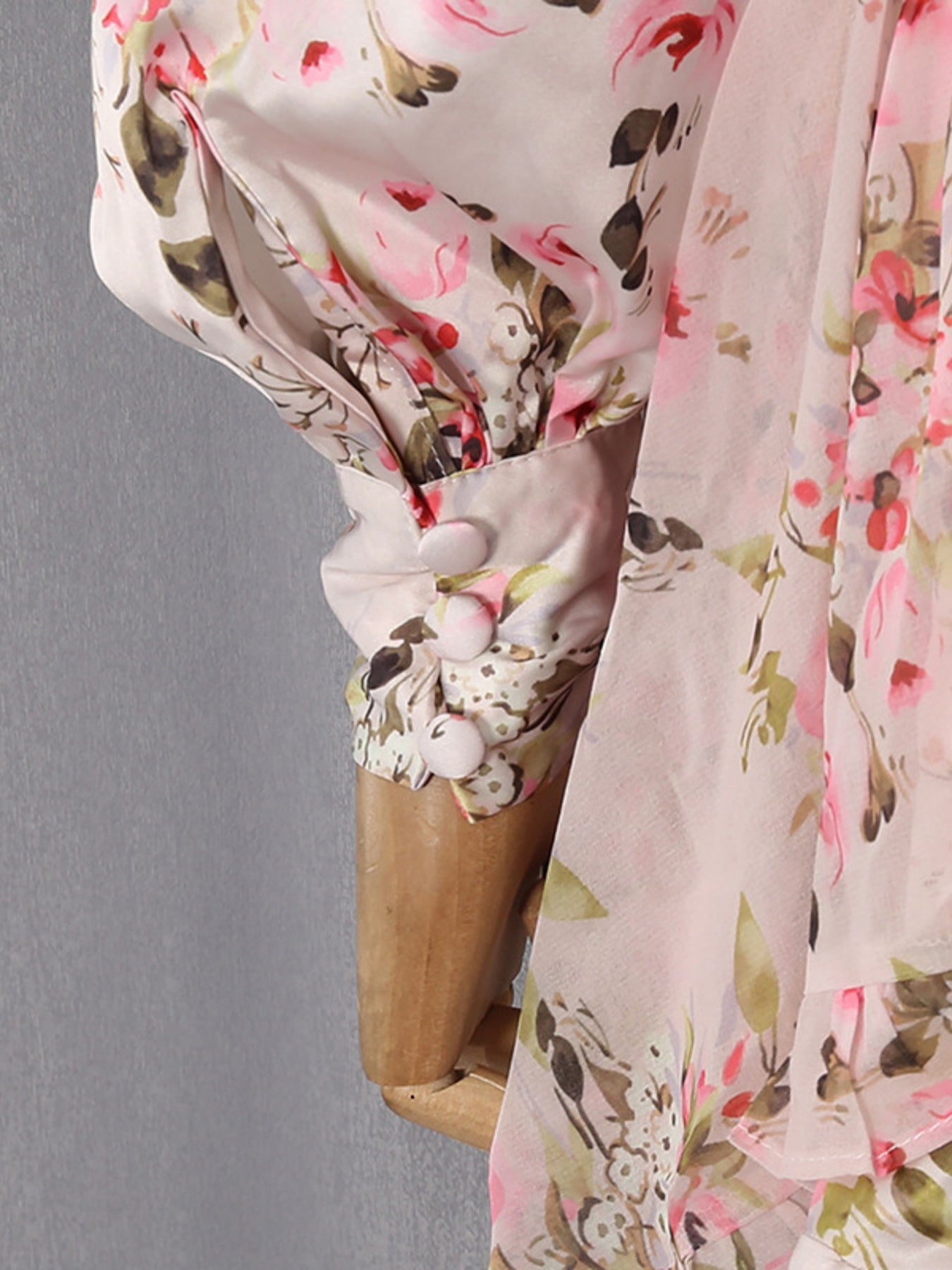 Floral Ruffle Mini Party Dress V-Neck Ruched Buttoned Corset Waist Long Sleeve