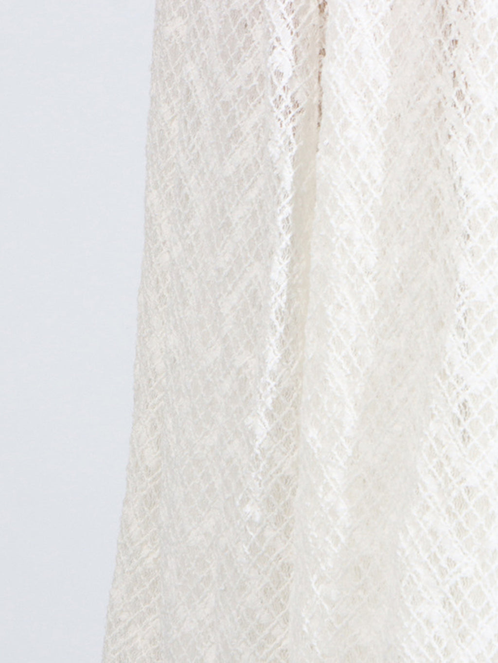 Lace Maxi Dress Mock Neck Long Sleeve White Sheer Lined Wave Ruffle Mesh