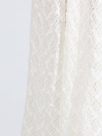 Lace Maxi Dress Mock Neck Long Sleeve White Sheer Lined Wave Ruffle Mesh