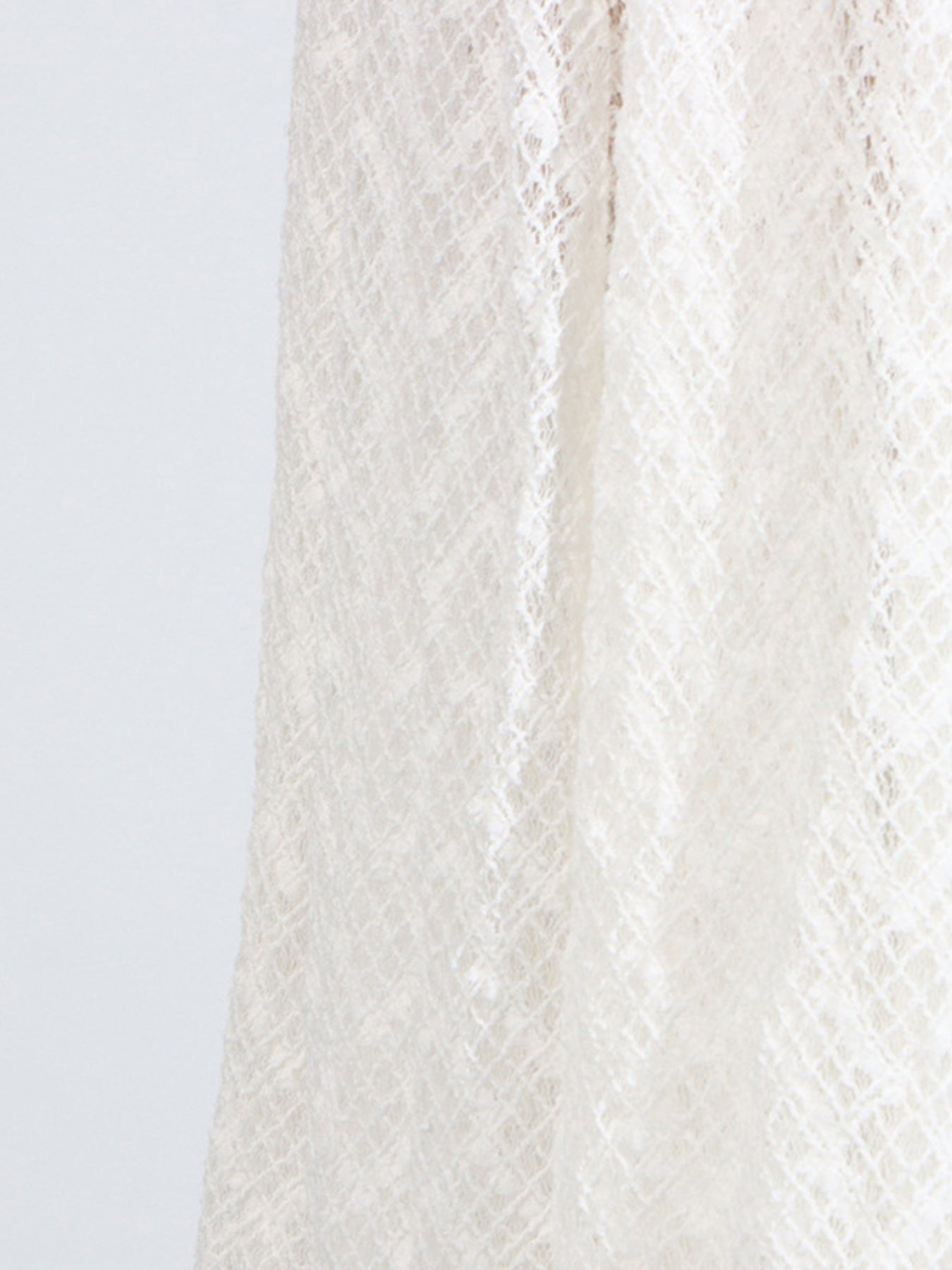 Lace Maxi Dress Mock Neck Long Sleeve White Sheer Lined Wave Ruffle Mesh
