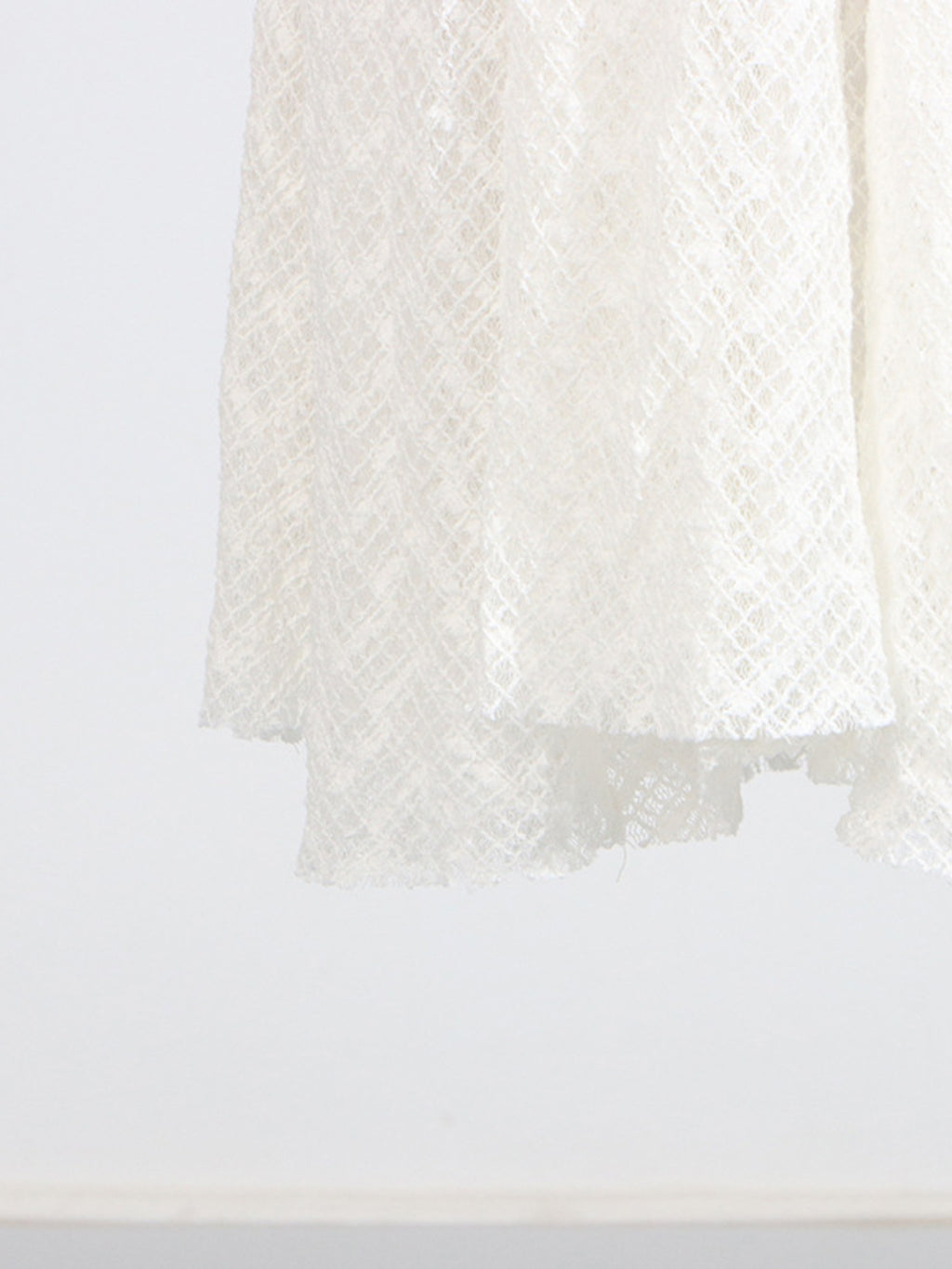 Lace Maxi Dress Mock Neck Long Sleeve White Sheer Lined Wave Ruffle Mesh