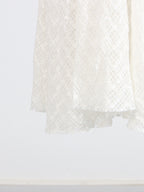 Lace Maxi Dress Mock Neck Long Sleeve White Sheer Lined Wave Ruffle Mesh