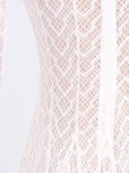 Lace Maxi Dress Mock Neck Long Sleeve White Sheer Lined Wave Ruffle Mesh