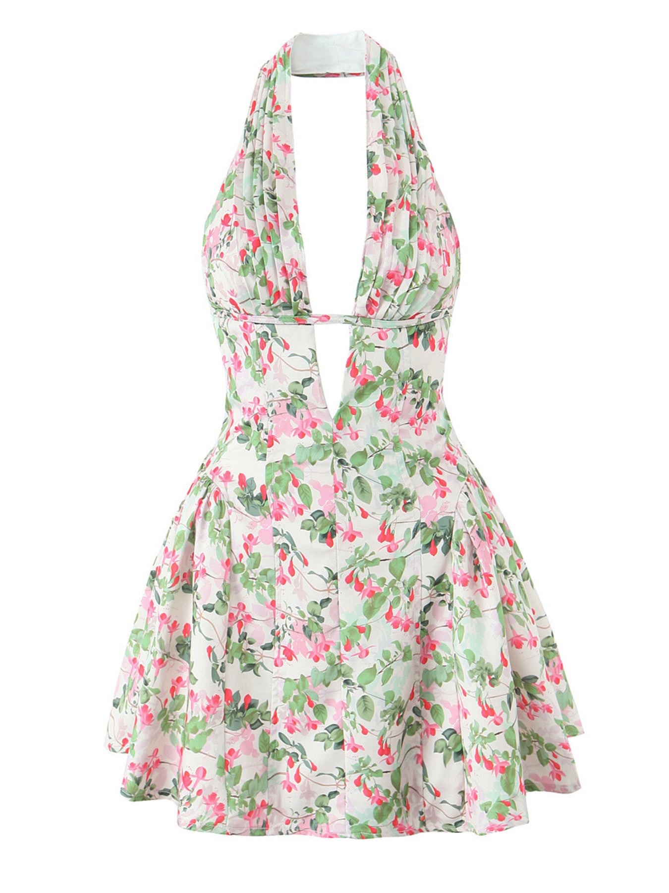 Sexy Mini Dress V-Neck Halter Ruffle Sleeveless Cutout Leopard Floral Backless