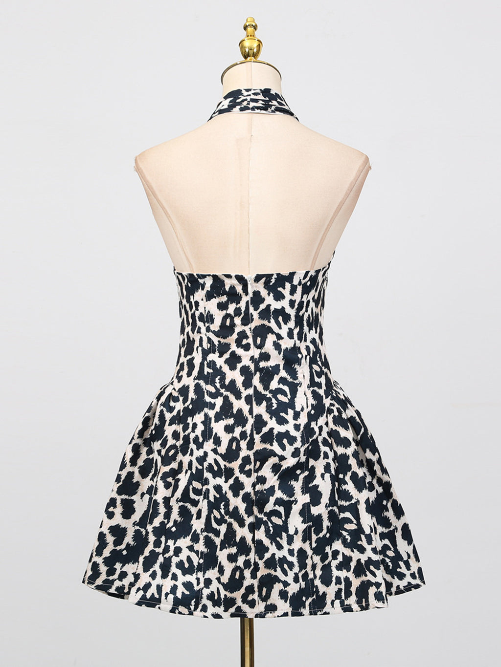 Sexy Mini Dress V-Neck Halter Ruffle Sleeveless Cutout Leopard Floral Backless