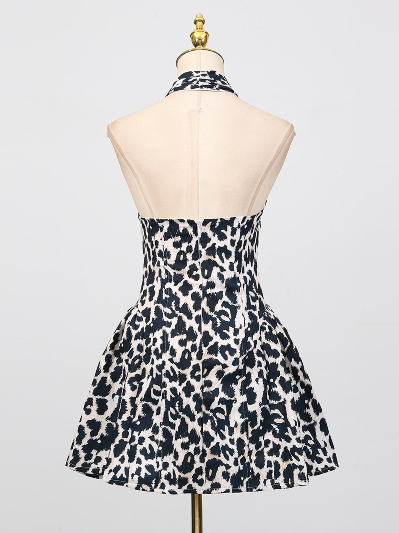 Sexy Mini Dress V-Neck Halter Ruffle Sleeveless Cutout Leopard Floral Backless