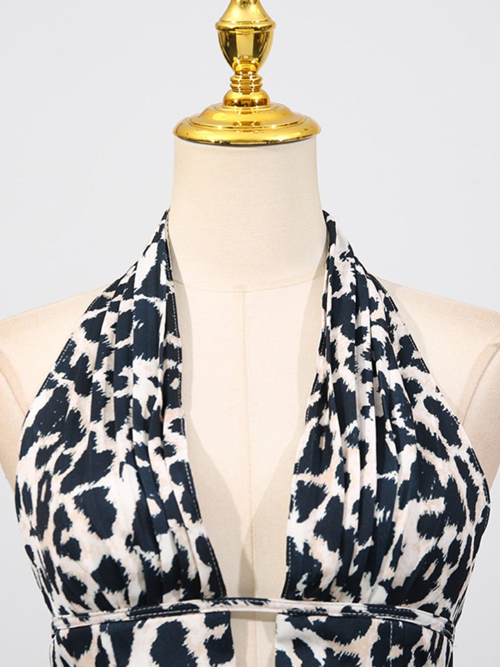 Sexy Mini Dress V-Neck Halter Ruffle Sleeveless Cutout Leopard Floral Backless