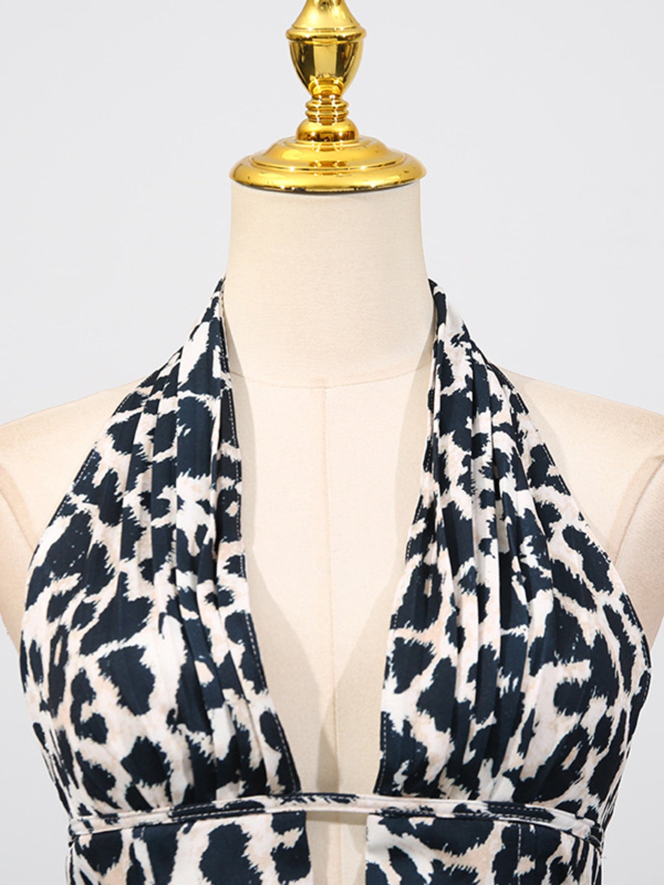Sexy Mini Dress V-Neck Halter Ruffle Sleeveless Cutout Leopard Floral Backless