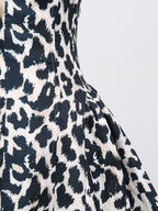 Sexy Minikleid V-Ausschnitt Neckholder Rüschen Ärmellos Cutout Leopard Blumenmuster Rückenfrei