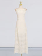 Halter Maxi Dress Ruched Ruffle Layered Sleeveless Party Backless Tied Smocked