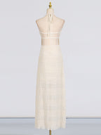 Halter Maxi Dress Ruched Ruffle Layered Sleeveless Party Backless Tied Smocked