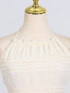 Halter Maxi Dress Ruched Ruffle Layered Sleeveless Party Backless Tied Smocked