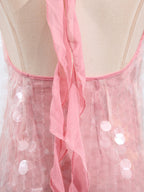 Sequin Mini Dress Halter Neck Backless Tied Party Sleeveless Mesh Lightweight