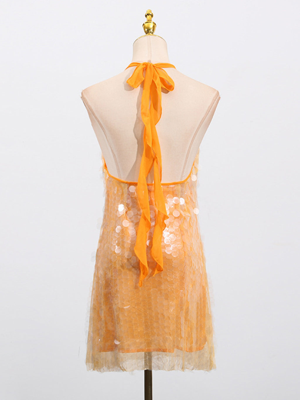 Sequin Mini Dress Halter Neck Backless Tied Party Sleeveless Mesh Lightweight