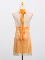 Sequin Mini Dress Halter Neck Backless Tied Party Sleeveless Mesh Lightweight