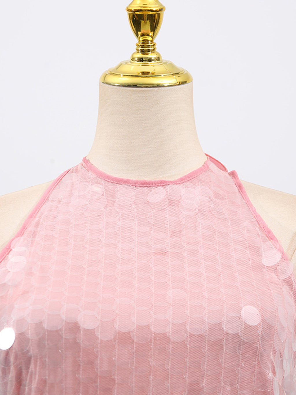 Sequin Mini Dress Halter Neck Backless Tied Party Sleeveless Mesh Lightweight