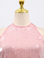 Sequin Mini Dress Halter Neck Backless Tied Party Sleeveless Mesh Lightweight