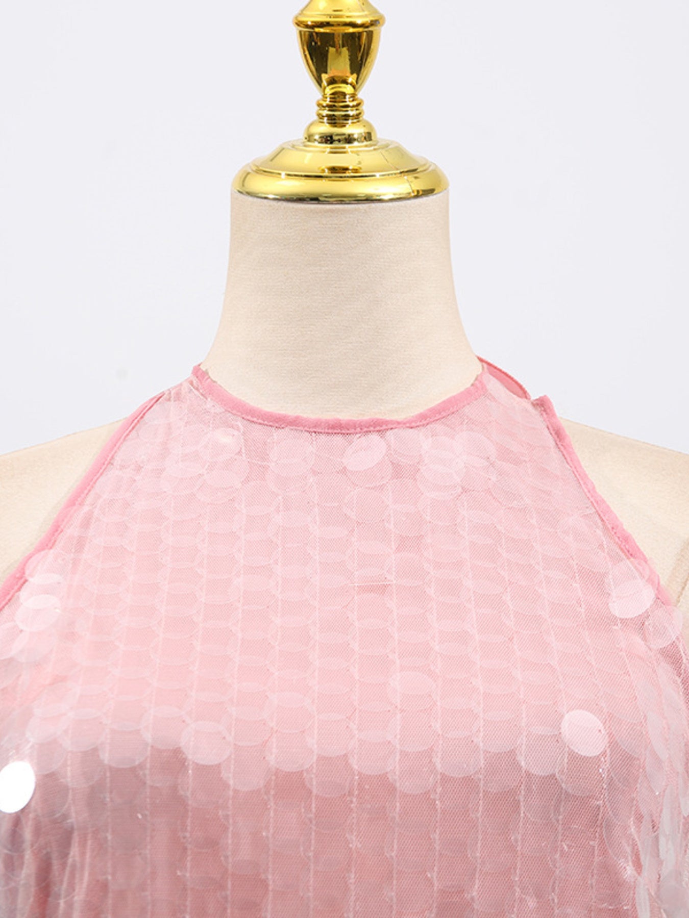 Sequin Mini Dress Halter Neck Backless Tied Party Sleeveless Mesh Lightweight