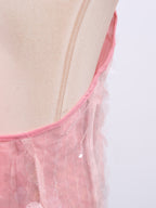 Sequin Mini Dress Halter Neck Backless Tied Party Sleeveless Mesh Lightweight