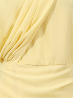 Summer Maxi Dress Yellow Sleeveless Ruched High-Slit Zipper Beach Elegant