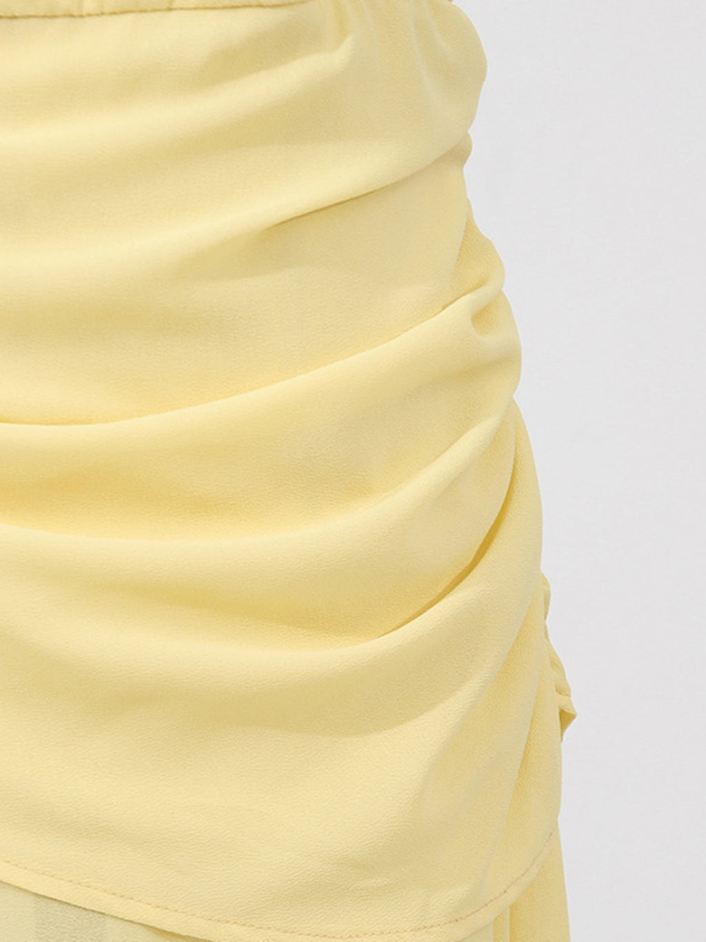 Summer Maxi Dress Yellow Sleeveless Ruched High-Slit Zipper Beach Elegant