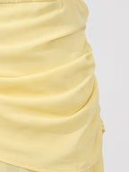 Summer Maxi Dress Yellow Sleeveless Ruched High-Slit Zipper Beach Elegant
