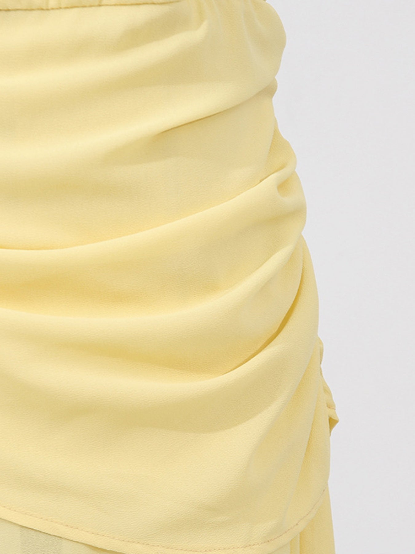 Summer Maxi Dress Yellow Sleeveless Ruched High-Slit Zipper Beach Elegant