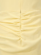 Summer Maxi Dress Yellow Sleeveless Ruched High-Slit Zipper Beach Elegant