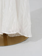 Party Maxi Dress V-Neck White Wave Pattern Long Balloon Sleeve Ruffle Backless
