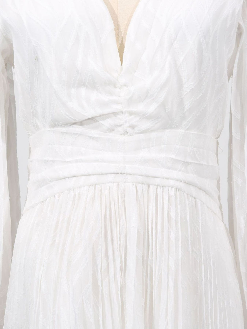 Party Maxi Dress V-Neck White Wave Pattern Long Balloon Sleeve Ruffle Backless