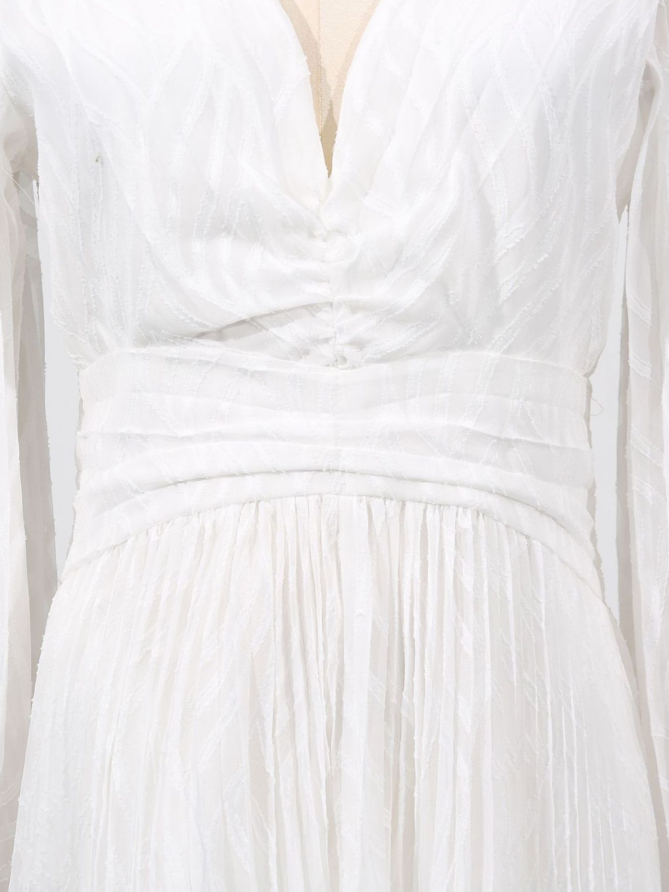 Party Maxi Dress V-Neck White Wave Pattern Long Balloon Sleeve Ruffle Backless