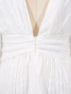 Party Maxi Dress V-Neck White Wave Pattern Long Balloon Sleeve Ruffle Backless