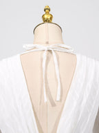 Party Maxi Dress V-Neck White Wave Pattern Long Balloon Sleeve Ruffle Backless