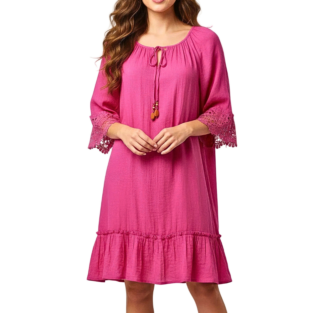 Mlle Gabrielle Mini Dress Pink Off Shoulder Floral Lace Tassel Mlle Gabrielle Ruffled