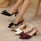 Kitten Heels Pumps Bow Point Close Toe Suede Elegant Women's Shoes