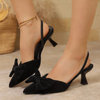 Kitten Heels Pumps Bow Point Close Toe Suede Elegant Women's Shoes