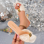 Women's Heeled Sandals Crochet Knit Floral Lace Woven Open Toe Slippers