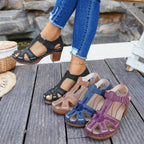 Women's Casual Sandals Floral Embroidered Cutout Block Low Heels Platforms