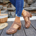 Women's Casual Sandals Floral Embroidered Cutout Block Low Heels Platforms