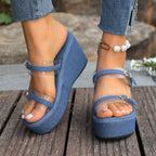 Women's Denim Wedge Sandals with Clear Straps High Heels Platform Shoes
