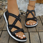 Women's Comfort Flat Sandals Elastic Cross Straps Open Toe Summer Shoes