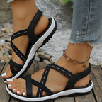 Women's Comfort Flat Sandals Elastic Cross Straps Open Toe Summer Shoes
