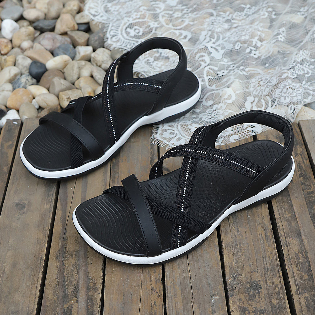 Women's Comfort Flat Sandals Elastic Cross Straps Open Toe Summer Shoes