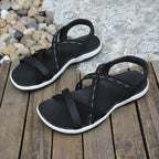 Women's Comfort Flat Sandals Elastic Cross Straps Open Toe Summer Shoes