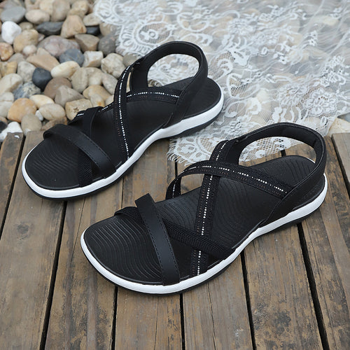 Women's Comfort Flat Sandals Elastic Cross Straps Open Toe Summer Shoes