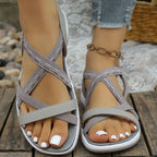 Women's Comfort Flat Sandals Elastic Cross Straps Open Toe Summer Shoes